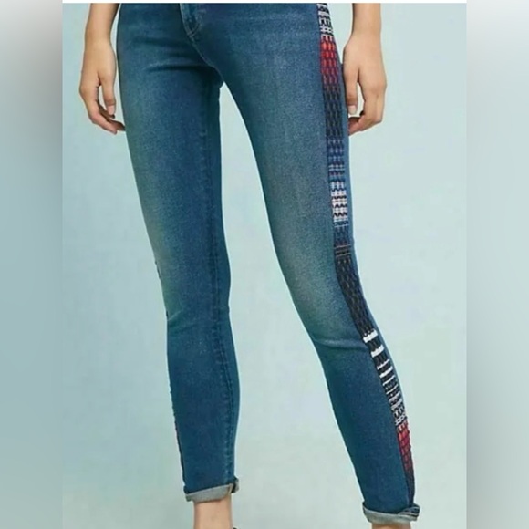 Levi’s 721 Made & Crafted Textured Side Striped Skinny Stretch Jeans Blue Sz 26 - Picture 1 of 13